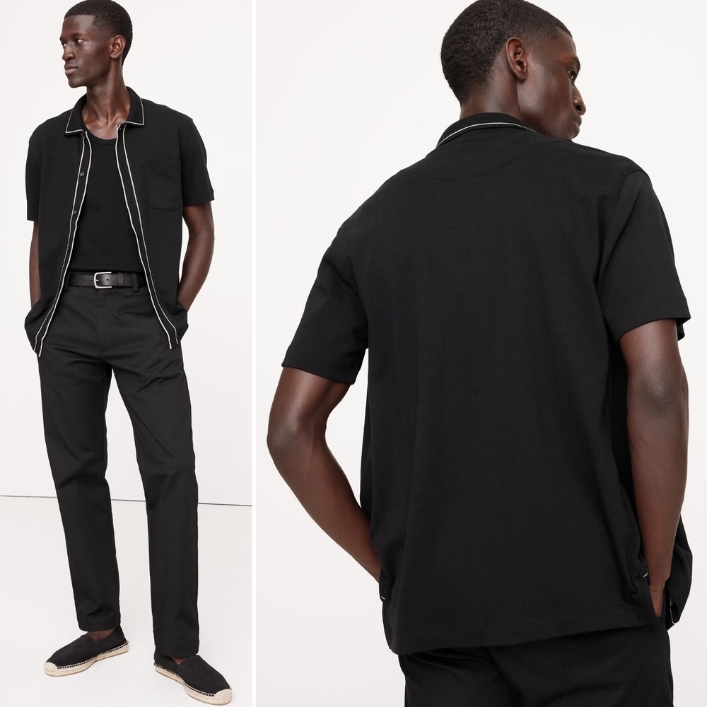 NWT Banana Republic Luxury Touch Shirt XXL TALL Black Tan Cotton‎ Polo Collar